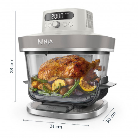 Friteuză cu aer cald Ninja CRISPi Pro AS101EULG, 2050 W, 2,3 + 5,7 l, 26-240 °C, Max Crisp, plăci ceramice, fără PFAS, gri/alb