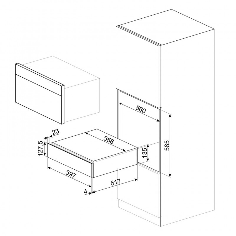 Sertar cu accesorii pentru vin Smeg Linea CPS115G, 13 buc., 59,7 x 1,35 cm, sistem de deschidere Push, gri Neptun