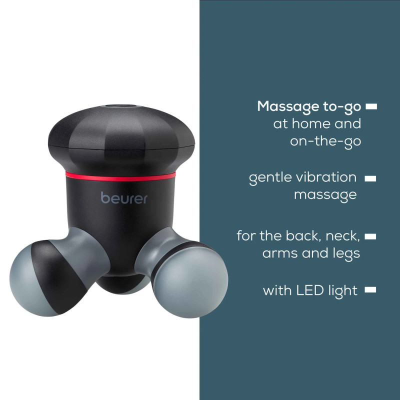Mini aparat de masaj Beurer MG 18, iluminare LED, pentru întregul corp, piese lavabile, negru