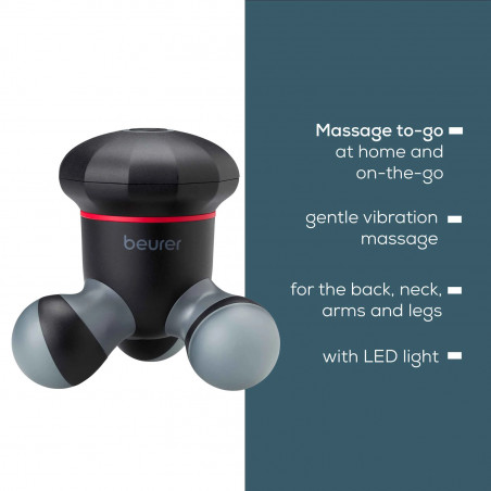Mini aparat de masaj Beurer MG 18, iluminare LED, pentru întregul corp, piese lavabile, negru