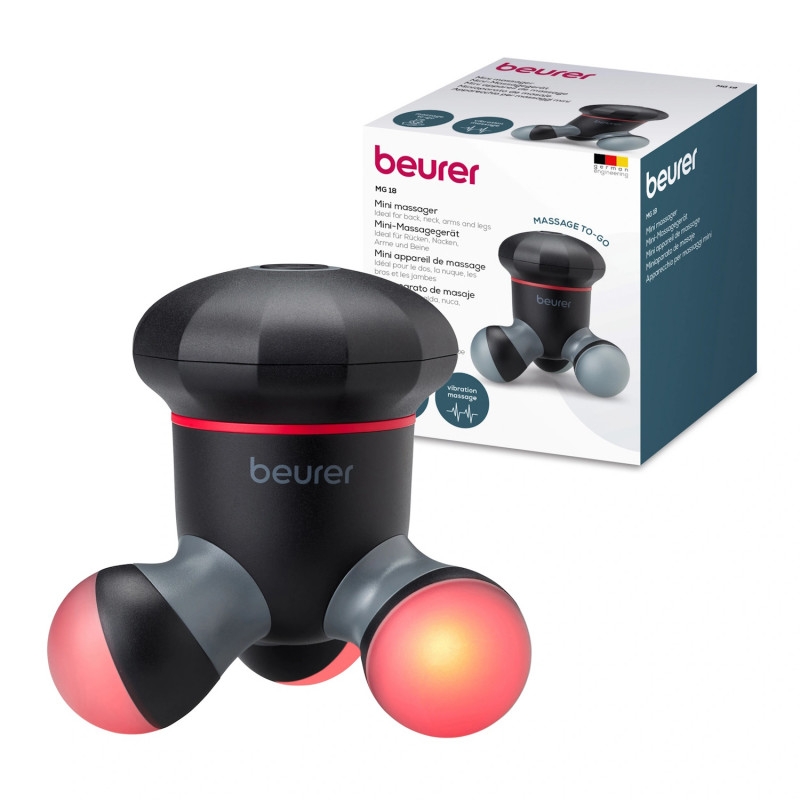 Mini aparat de masaj Beurer MG 18, iluminare LED, pentru întregul corp, piese lavabile, negru