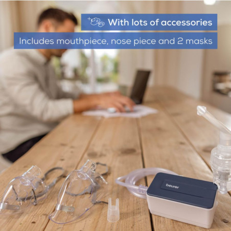 Inhalator cu compresor Beurer IH 15, MMAD 4,12 μm, 0,25 ml/min, 0,6 bar, USB-C, alb