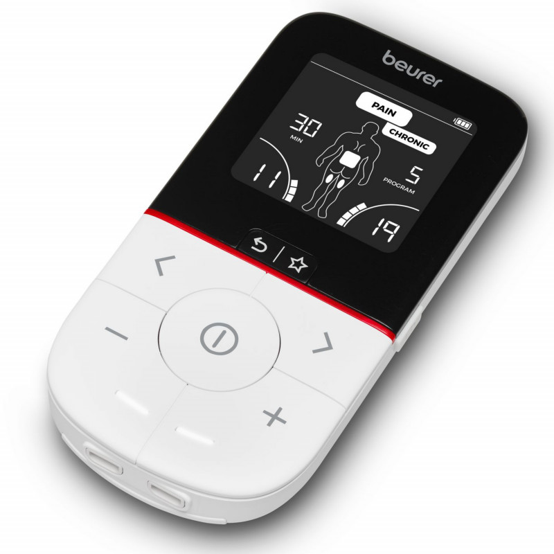 Aparat de masaj 3 în 1 Beurer EM 56, 22 de programe, 50 de niveluri, TENS/EMS, ecran LCD, electrostimulator, alb/negru