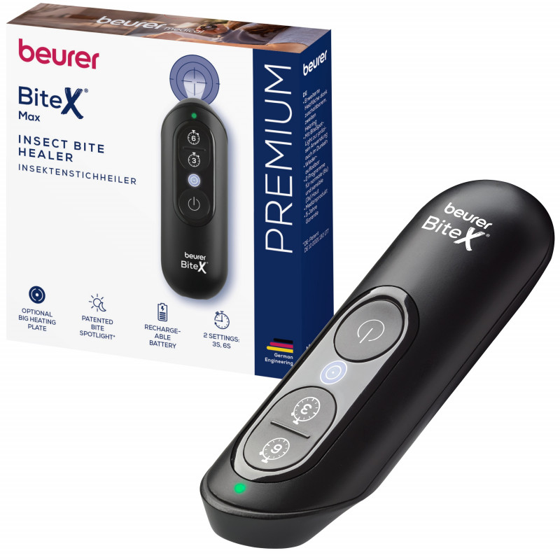 Aparat pentru tratarea mușcăturilor de țânțari/insecte Beurer BR 115 BiteX Max, BiteSpotLight, fără substanțe chimice – potrivit și pentru femeile însărcinate, negru
