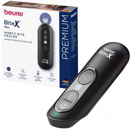 Aparat pentru tratarea mușcăturilor de țânțari/insecte Beurer BR 115 BiteX Max, BiteSpotLight, fără substanțe chimice – potrivit și pentru femeile însărcinate, negru