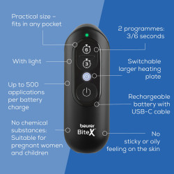 Aparat pentru tratarea mușcăturilor de țânțari/insecte Beurer BR 115 BiteX Max, BiteSpotLight, fără substanțe chimice – potrivit și pentru femeile însărcinate, negru