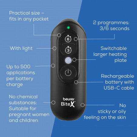 Aparat pentru tratarea mușcăturilor de țânțari/insecte Beurer BR 115 BiteX Max, BiteSpotLight, fără substanțe chimice – potrivit și pentru femeile însărcinate, negru
