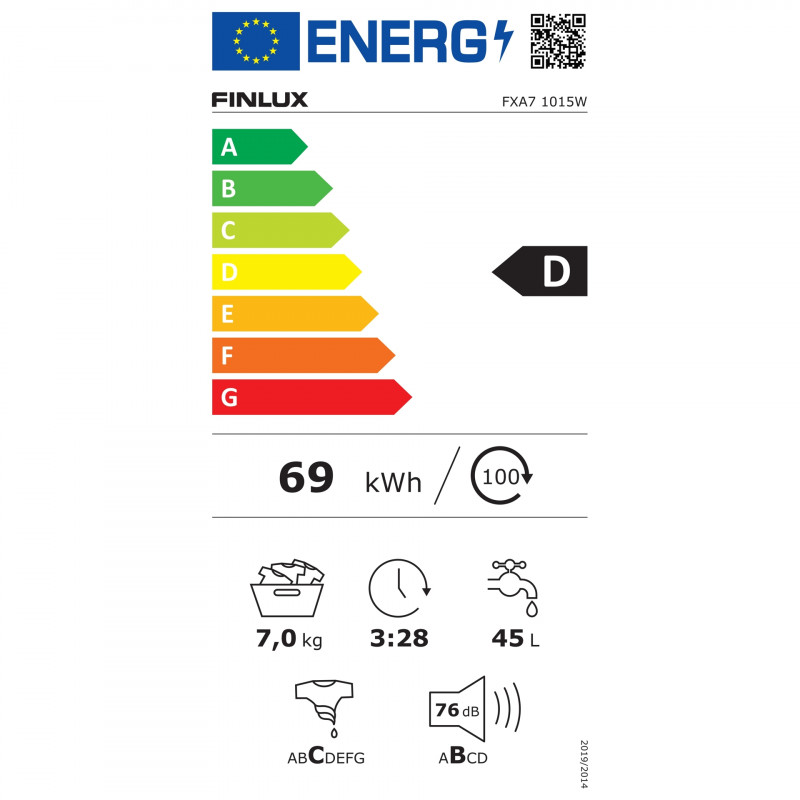 Mașină de spălat Finlux FXA7 1015 W, clasa D, 15 programe, 7 kg, 1000 rpm, pornire amânată, afișaj LED, alb