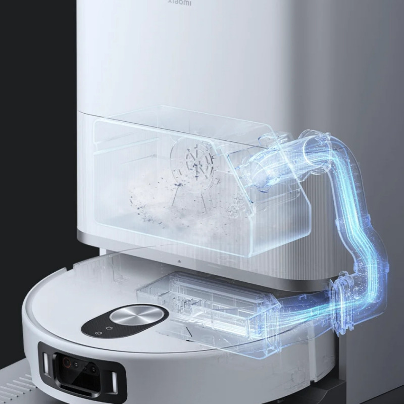 Aspirator robot Xiaomi Robot Vacuum 5 Pro EU OV21GL, 55 W, 20000 Pa, 140 min, cameră triplă AI de 5 MP cu funcție de recunoaștere, stație automată de spălare și uscare, navigație dToF retractabilă, apă la 80 °C, alb