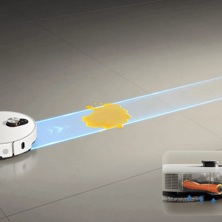 Aspirator robot Xiaomi Robot Vacuum 5 Pro EU OV21GL, 55 W, 20000 Pa, 140 min, cameră triplă AI de 5 MP cu funcție de recunoaștere, stație automată de spălare și uscare, navigație dToF retractabilă, apă la 80 °C, alb