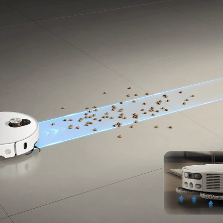 Aspirator robot Xiaomi Robot Vacuum 5 Pro EU OV21GL, 55 W, 20000 Pa, 140 min, cameră triplă AI de 5 MP cu funcție de recunoaștere, stație automată de spălare și uscare, navigație dToF retractabilă, apă la 80 °C, alb