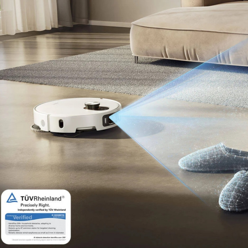 Aspirator robot Xiaomi Robot Vacuum 5 Pro EU OV21GL, 55 W, 20000 Pa, 140 min, cameră triplă AI de 5 MP cu funcție de recunoaștere, stație automată de spălare și uscare, navigație dToF retractabilă, apă la 80 °C, alb