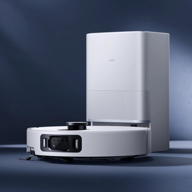 Aspirator robot Xiaomi Robot Vacuum 5 Pro EU OV21GL, 55 W, 20000 Pa, 140 min, cameră triplă AI de 5 MP cu funcție de recunoaștere, stație automată de spălare și uscare, navigație dToF retractabilă, apă la 80 °C, alb