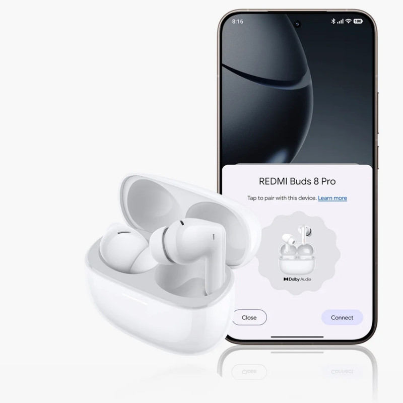 Căști Xiaomi Redmi Buds 8 Pro M2535E1 Cloud White, 8 ore, Bluetooth 5.4, IP54, ANC până la 55 dB, reducere a zgomotului cu AI, Hi-Res Audio/LDAC, Dolby Audio, alb