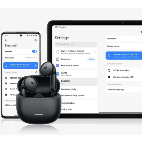 Căști Xiaomi Redmi Buds 8 Active M2537E1, 7 ore, Bluetooth 5.4, IP54, difuzor cu membrană din titan, reducere a zgomotului cu AI, încărcare rapidă, alb