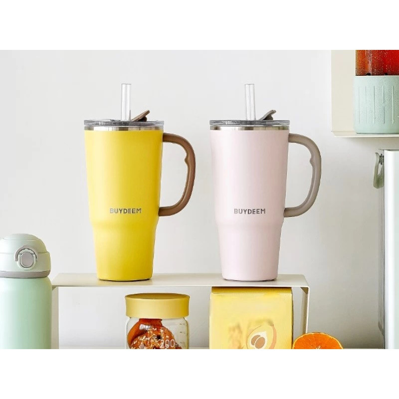 Cană termică cu pai încorporat Buydeem DS57-P, 700 ml, menține temperatura (cald/rece) până la 6 ore, izolație sub vid, oțel inoxidabil, fără BPA, roz