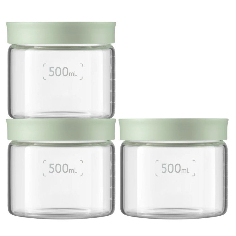 Borcane pentru depozitarea alimentelor și condimentelor BUYDEEM CS1013-CG, 3x500 ml, Potrivite pentru cuptor și cuptor cu microunde, Fără BPA, Verde