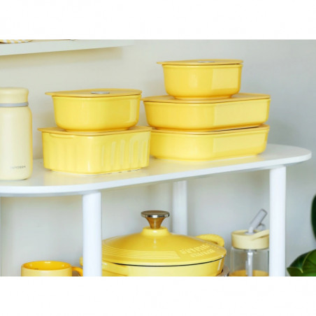 Cutie ceramică pentru alimente Buydeem Bento CT3008-MY, 1 l, 230 °C, compatibilă cu cuptorul și cuptorul cu microunde, galbenă