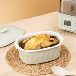 Recipient din porțelan pentru aparatul de gătit cu aburi BUYDEEM CT1005, 2 l, de la -8 °C la +230 °C, omologat de FDA pentru contactul cu alimentele, alb