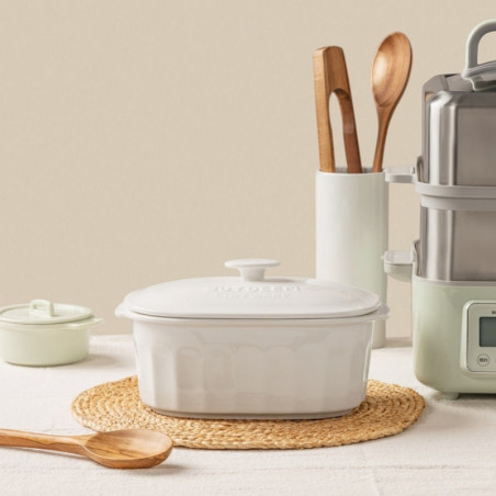 Recipient din porțelan pentru aparatul de gătit cu aburi BUYDEEM CT1005, 2 l, de la -8 °C la +230 °C, omologat de FDA pentru contactul cu alimentele, alb