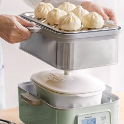 Recipient din porțelan pentru aparatul de gătit cu aburi BUYDEEM CT1005, 2 l, de la -8 °C la +230 °C, omologat de FDA pentru contactul cu alimentele, alb