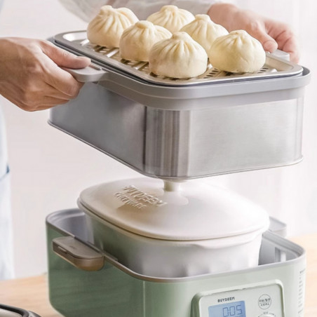 Recipient din porțelan pentru aparatul de gătit cu aburi BUYDEEM CT1005, 2 l, de la -8 °C la +230 °C, omologat de FDA pentru contactul cu alimentele, alb