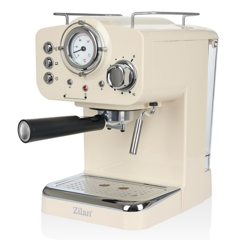 Mașină de espresso ZILAN ZLN2992, 1100 W, 15 bar, 1,25 l, preparare dublă, portafiltru, spumă de lapte caldă și rece, reglare a temperaturii, culoare crem