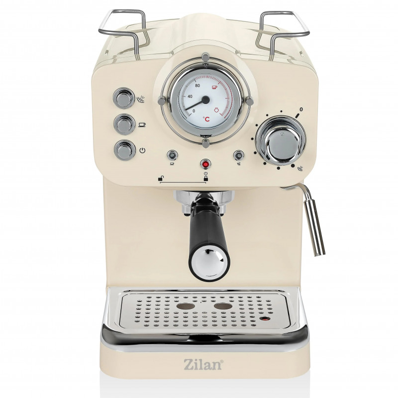 Mașină de espresso ZILAN ZLN2992, 1100 W, 15 bar, 1,25 l, preparare dublă, portafiltru, spumă de lapte caldă și rece, reglare a temperaturii, culoare crem