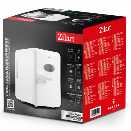 Mini-frigider portabil Zilan ZLN1153, 36 W, 4 l, 6 cutii, Răcire/încălzire, 10-75 °C, 240/12 V, Alb