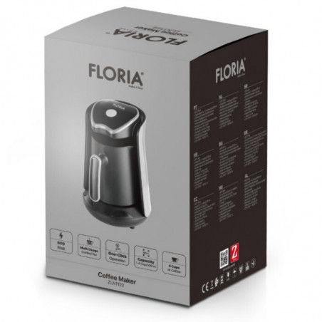 Cafetieră electrică Floria ZLN1122, 600 W, 500 ml, 65-100 °C, cafea turcească/ceai, senzor anti-revărsare, filtrare prin picurare, negru