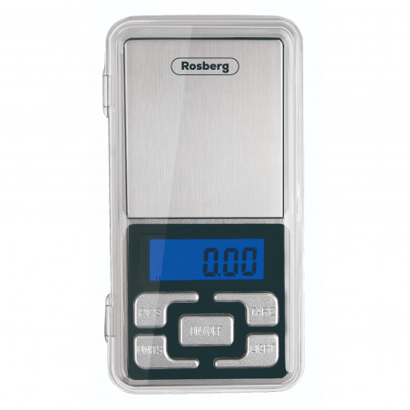Cântar pentru bijuterii Rosberg R51651S, până la 500 g, afișaj LCD, baterii incluse, oțel inoxidabil