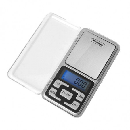 Cântar pentru bijuterii Rosberg R51651S, până la 500 g, afișaj LCD, baterii incluse, oțel inoxidabil