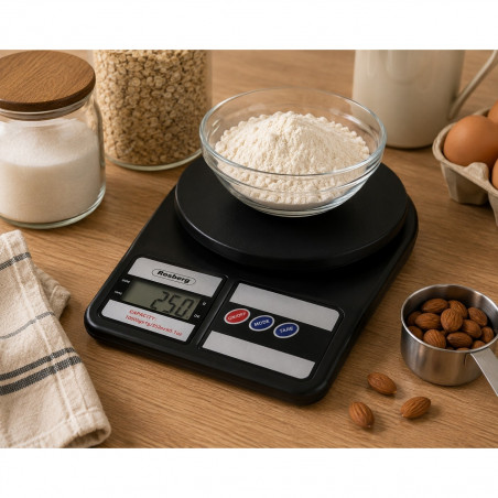 Cântar electronic de bucătărie Rosberg R51651A, 7 kg, afișaj LCD, oprire automată, negru