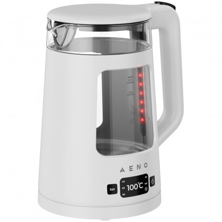 Ceainic electric AENO EK6 AEK0006, 2200 W, 1,7 l, 40-100 °C, STRIX, LED, perete dublu, filtru, bază rotativă la 360°, alb