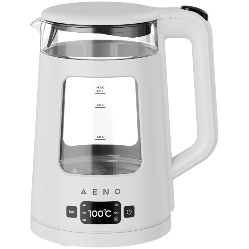 Ceainic electric AENO EK6 AEK0006, 2200 W, 1,7 l, 40-100 °C, STRIX, LED, perete dublu, filtru, bază rotativă la 360°, alb