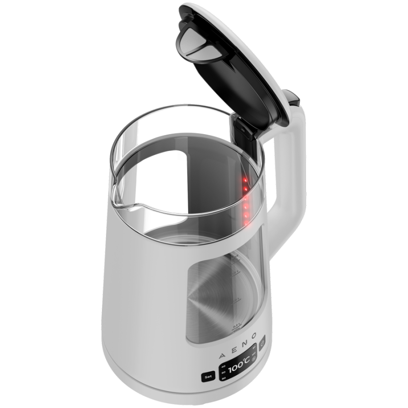 Ceainic electric AENO EK6 AEK0006, 2200 W, 1,7 l, 40-100 °C, STRIX, LED, perete dublu, filtru, bază rotativă la 360°, alb