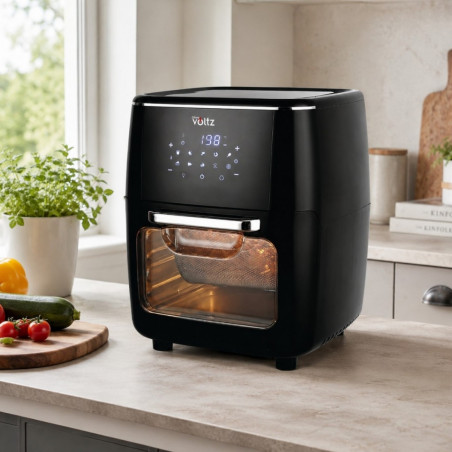 Friteuză-cuptor cu aer cald Oliver Voltz OV51980AO, 1700 W, 13 l, 10 programe, 65-200 °C, Spieți rotative și coș, Ecran tactil, Funcție de dospire, Negru