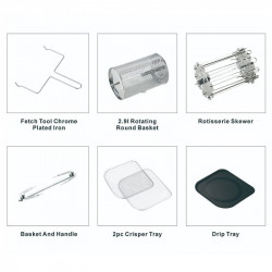 Friteuză-cuptor cu aer cald Oliver Voltz OV51980AO, 1700 W, 13 l, 10 programe, 65-200 °C, Spieți rotative și coș, Ecran tactil, Funcție de dospire, Negru