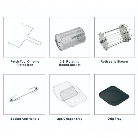 Friteuză-cuptor cu aer cald Oliver Voltz OV51980AO, 1700 W, 13 l, 10 programe, 65-200 °C, Spieți rotative și coș, Ecran tactil, Funcție de dospire, Negru