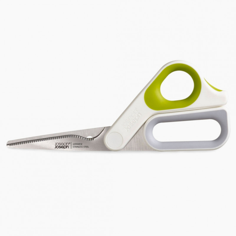Foarfece de bucătărie Joseph Joseph PowerGrip 10302, oțel inoxidabil, orificiu pentru ierburi aromatice, alb/verde
