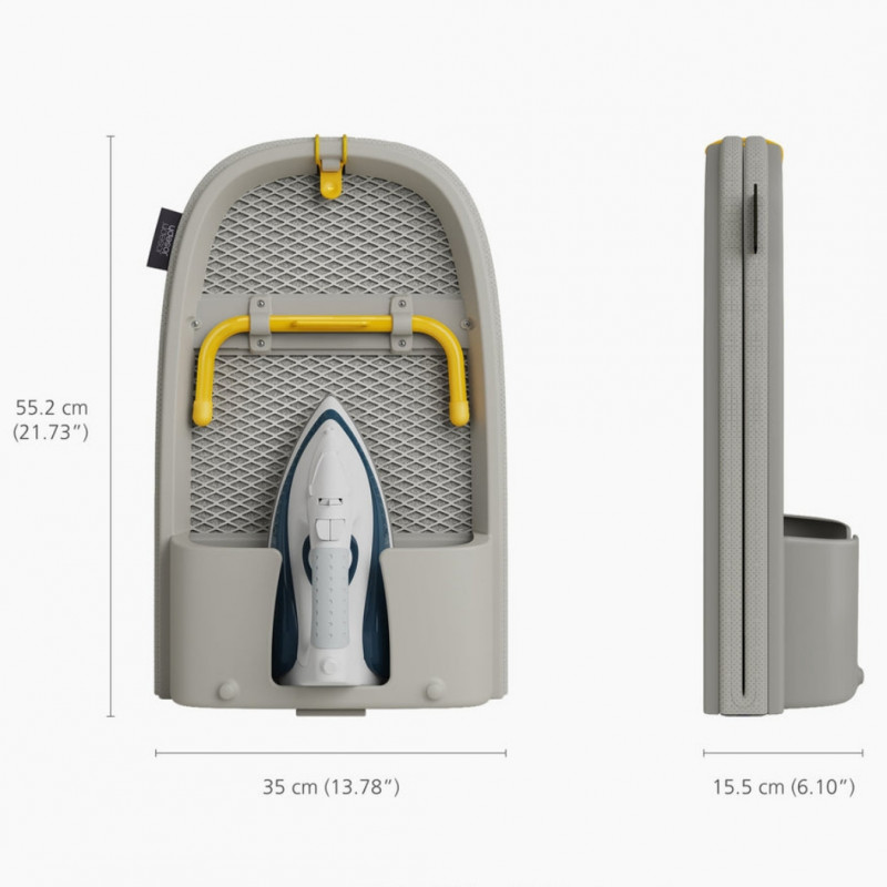 Masă de călcat pliabilă Joseph Joseph Pocket Max 5000021, Husă din bumbac 100%, Cârlig de agățare, Compartiment pentru fierul de călcat, DripShield, Ecru