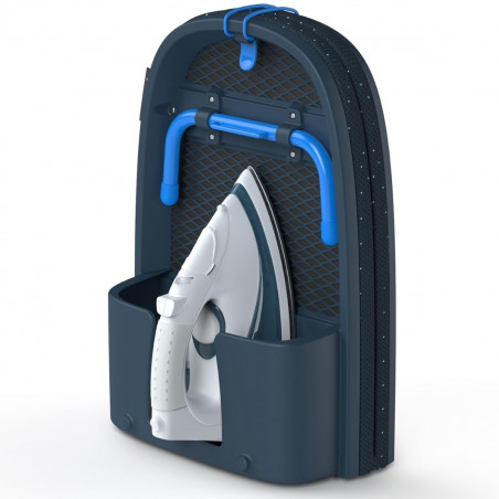 Masă de călcat pliabilă Joseph Joseph Pocket Max Plus 5000022, Husă din bumbac 100%, Strat impermeabil, Cârlig de agățare, Compartiment pentru fierul de călcat, DripShield, Albastru