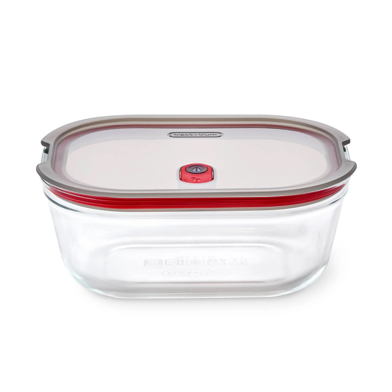 Cutie pentru alimente Black+Blum Stack+Nest FBGR-BX-L107, 1,2 l, dreptunghiulară, potrivită pentru cuptor, fără BPA, sticlă borosilicată, gri/roșu