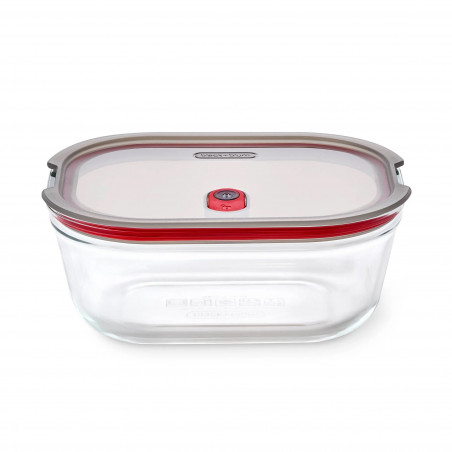 Cutie pentru alimente Black+Blum Stack+Nest FBGR-BX-L107, 1,2 l, dreptunghiulară, potrivită pentru cuptor, fără BPA, sticlă borosilicată, gri/roșu