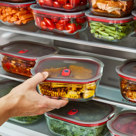 Cutie pentru alimente Black+Blum Stack+Nest FBGR-BX-L107, 1,2 l, dreptunghiulară, potrivită pentru cuptor, fără BPA, sticlă borosilicată, gri/roșu