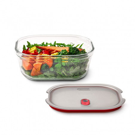 Cutie pentru alimente Black+Blum Stack+Nest FBGR-BX-L107, 1,2 l, dreptunghiulară, potrivită pentru cuptor, fără BPA, sticlă borosilicată, gri/roșu