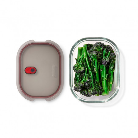 Cutie pentru alimente Black+Blum Stack+Nest FBGR-BX-L107, 1,2 l, dreptunghiulară, potrivită pentru cuptor, fără BPA, sticlă borosilicată, gri/roșu