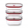 Set de 3 cutii pentru alimente Black+Blum Stack+Nest FBGR-BX-MPACK3, 0,9 l, dreptunghiulare, potrivite pentru cuptor, fără BPA, oțel inoxidabil, gri/roșu