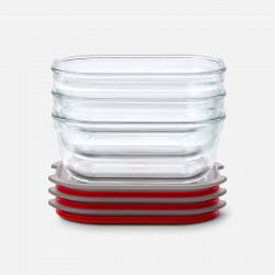 Set de 3 cutii pentru alimente Black+Blum Stack+Nest FBGR-BX-MPACK3, 0,9 l, dreptunghiulare, potrivite pentru cuptor, fără BPA, oțel inoxidabil, gri/roșu
