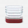 Set de 3 cutii pentru alimente Black+Blum Stack+Nest FBGR-BX-MPACK3, 0,9 l, dreptunghiulare, potrivite pentru cuptor, fără BPA, oțel inoxidabil, gri/roșu